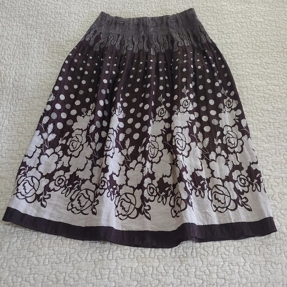 Talassio Floral Print Skirt, Women's Size M, Brown/Taupe